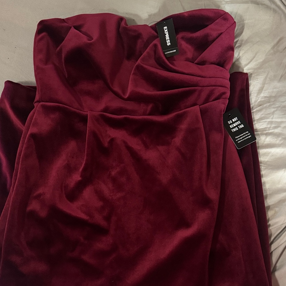 Express Strapless Burgundy Dress